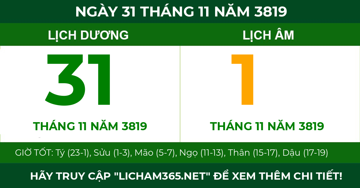lịch âm ngày 31 tháng 11 năm 3819