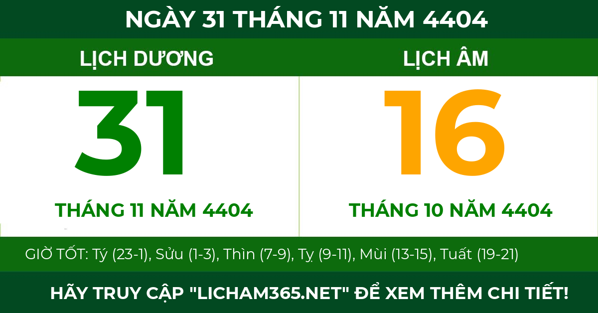 lịch âm ngày 31 tháng 11 năm 4404