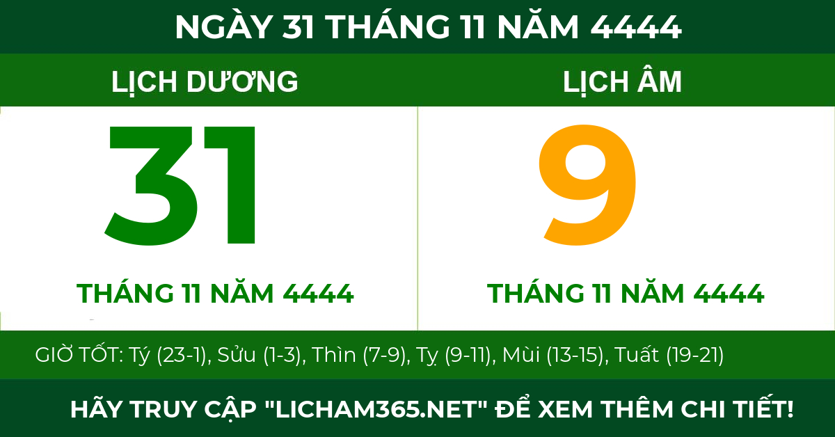 lịch âm ngày 31 tháng 11 năm 4444