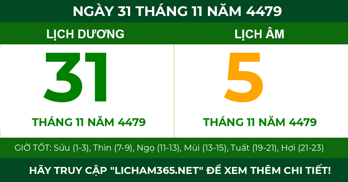 lịch âm ngày 31 tháng 11 năm 4479
