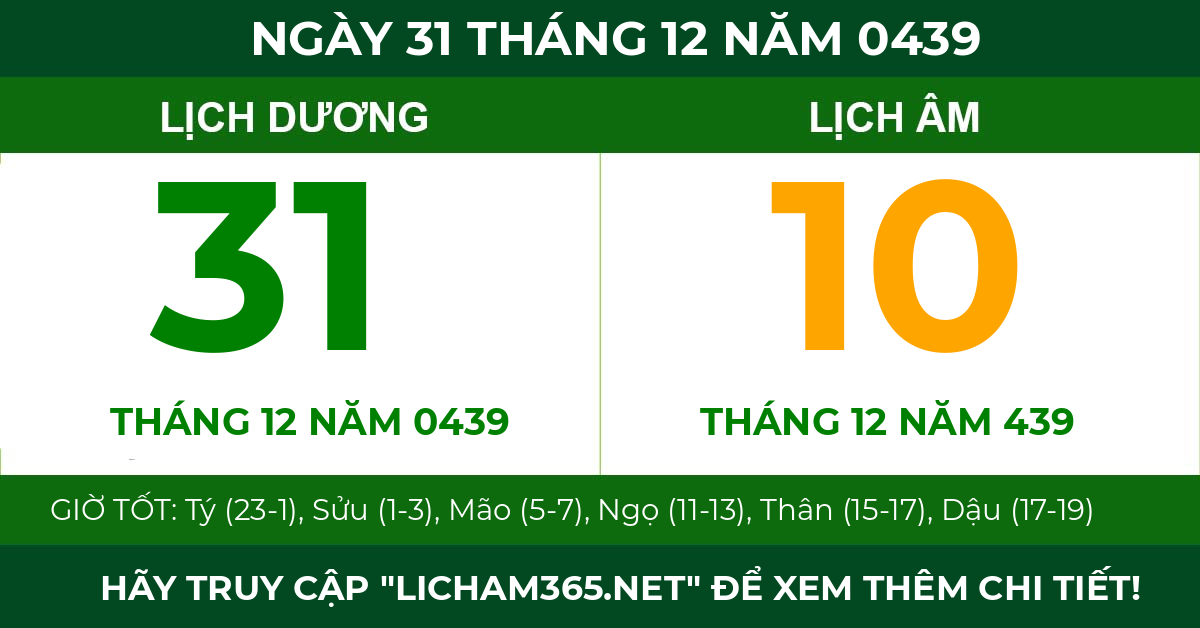 lịch âm ngày 31 tháng 12 năm 0439