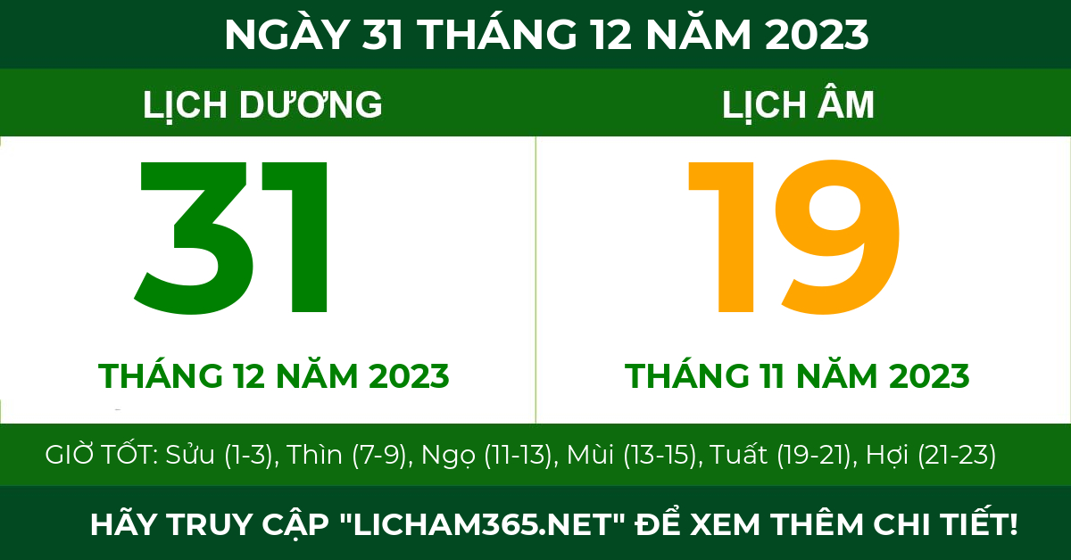 lịch âm ngày 31 tháng 12 năm 2023