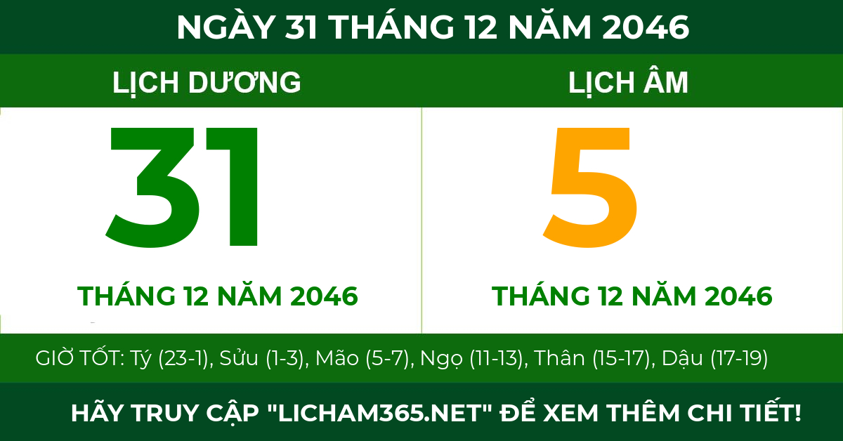 lịch âm ngày 31 tháng 12 năm 2046
