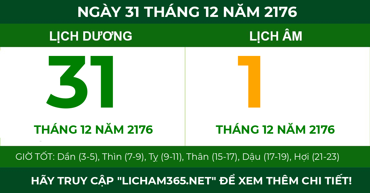 lịch âm ngày 31 tháng 12 năm 2176
