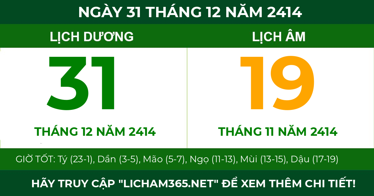 lịch âm ngày 31 tháng 12 năm 2414