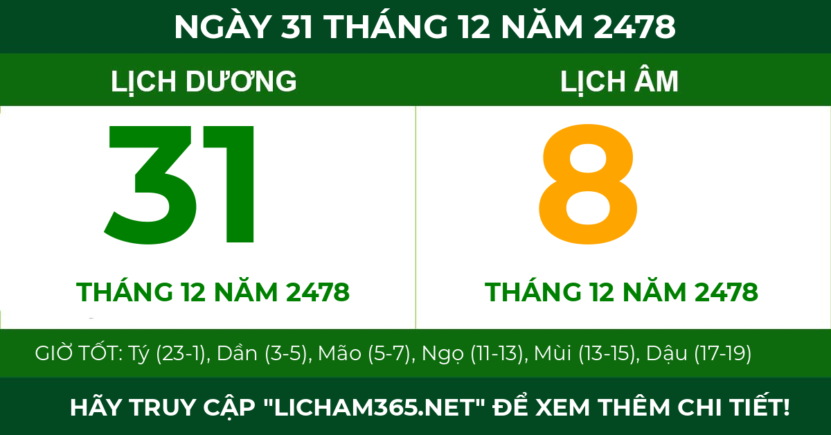 lịch âm ngày 31 tháng 12 năm 2478