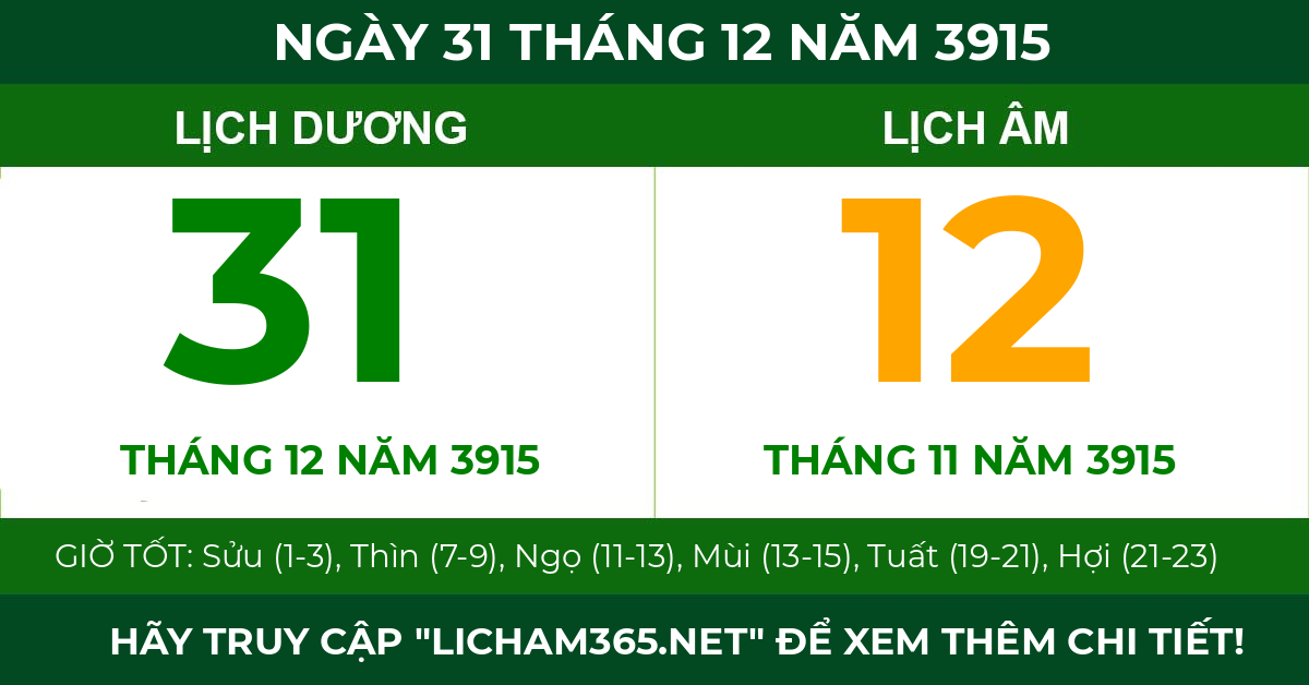 lịch âm ngày 31 tháng 12 năm 3915