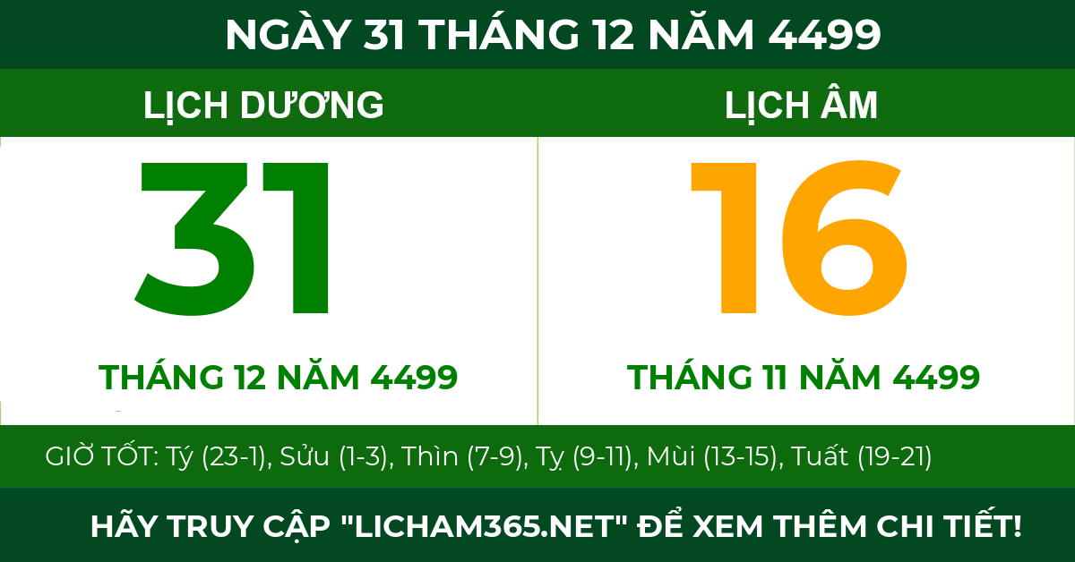 lịch âm ngày 31 tháng 12 năm 4499