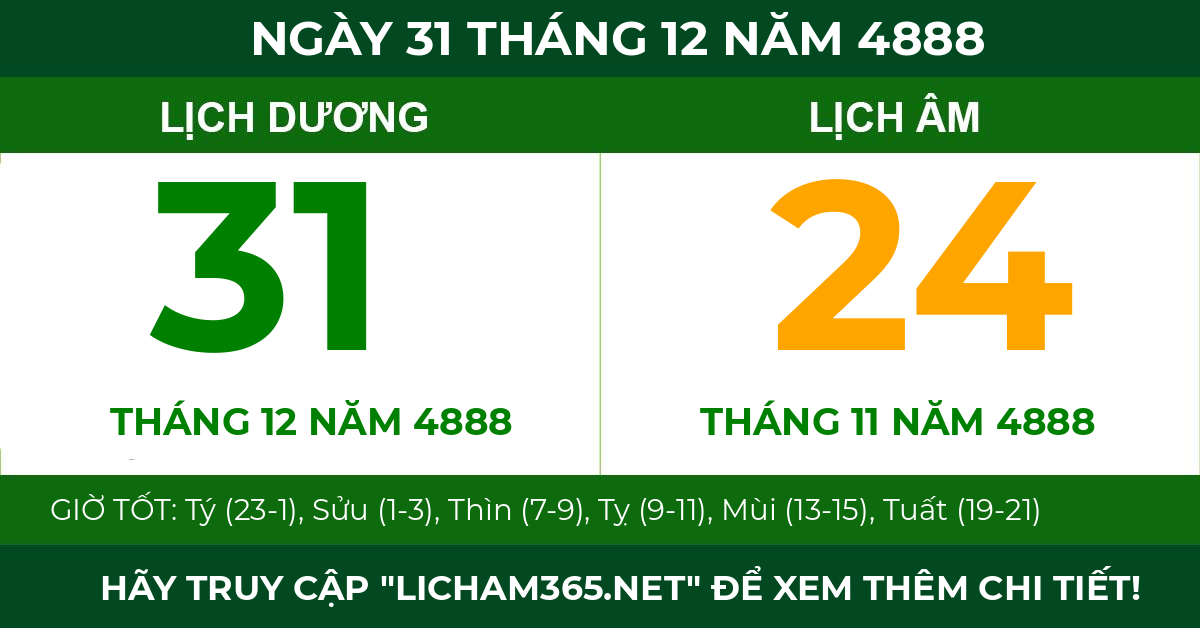 lịch âm ngày 31 tháng 12 năm 4888