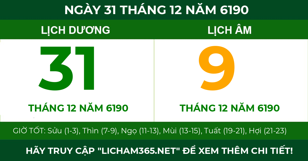 lịch âm ngày 31 tháng 12 năm 6190