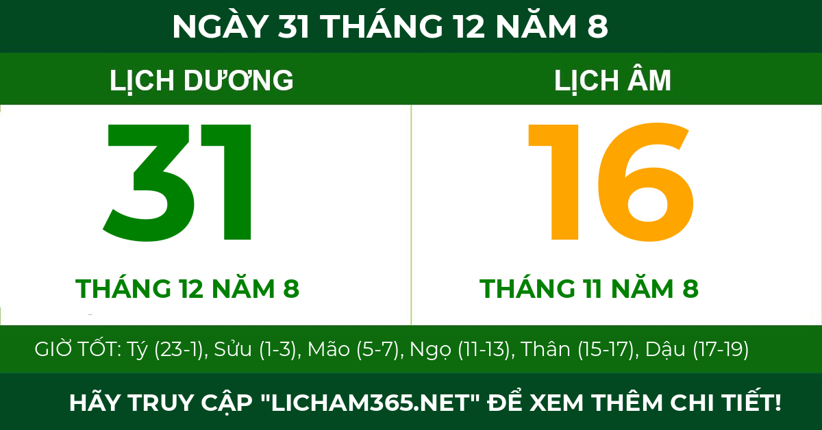lịch âm ngày 31 tháng 12 năm 8