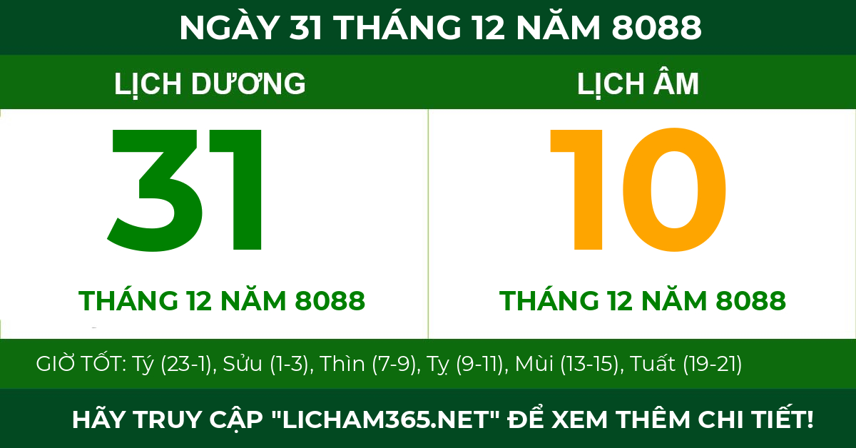 lịch âm ngày 31 tháng 12 năm 8088