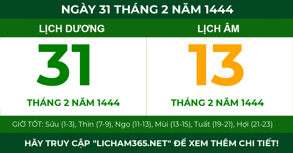 lịch âm ngày 31 tháng 2 năm 1444