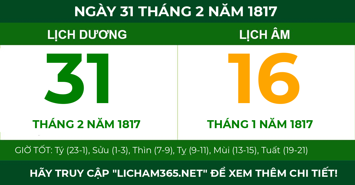 lịch âm ngày 31 tháng 2 năm 1817