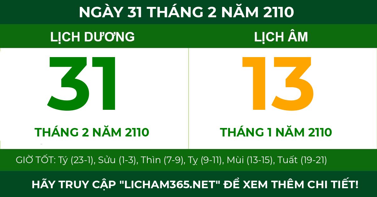 lịch âm ngày 31 tháng 2 năm 2110
