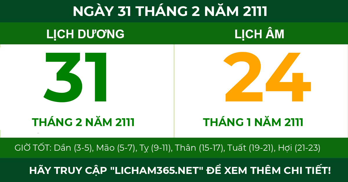 lịch âm ngày 31 tháng 2 năm 2111