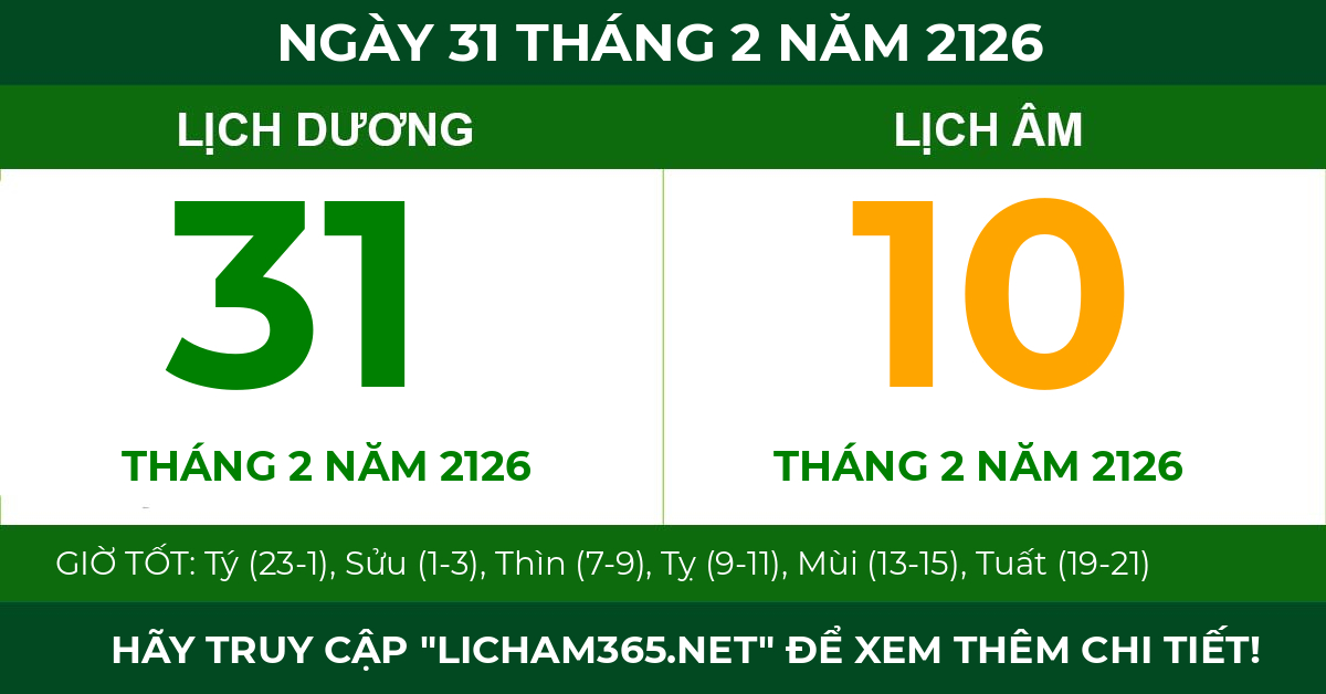 lịch âm ngày 31 tháng 2 năm 2126
