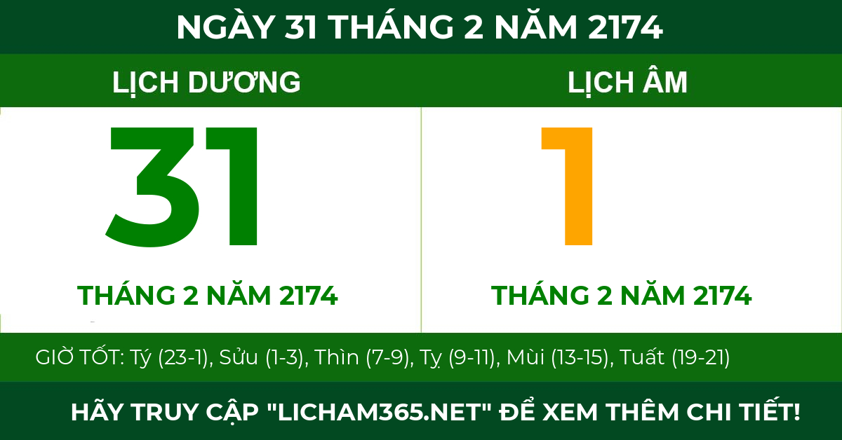 lịch âm ngày 31 tháng 2 năm 2174
