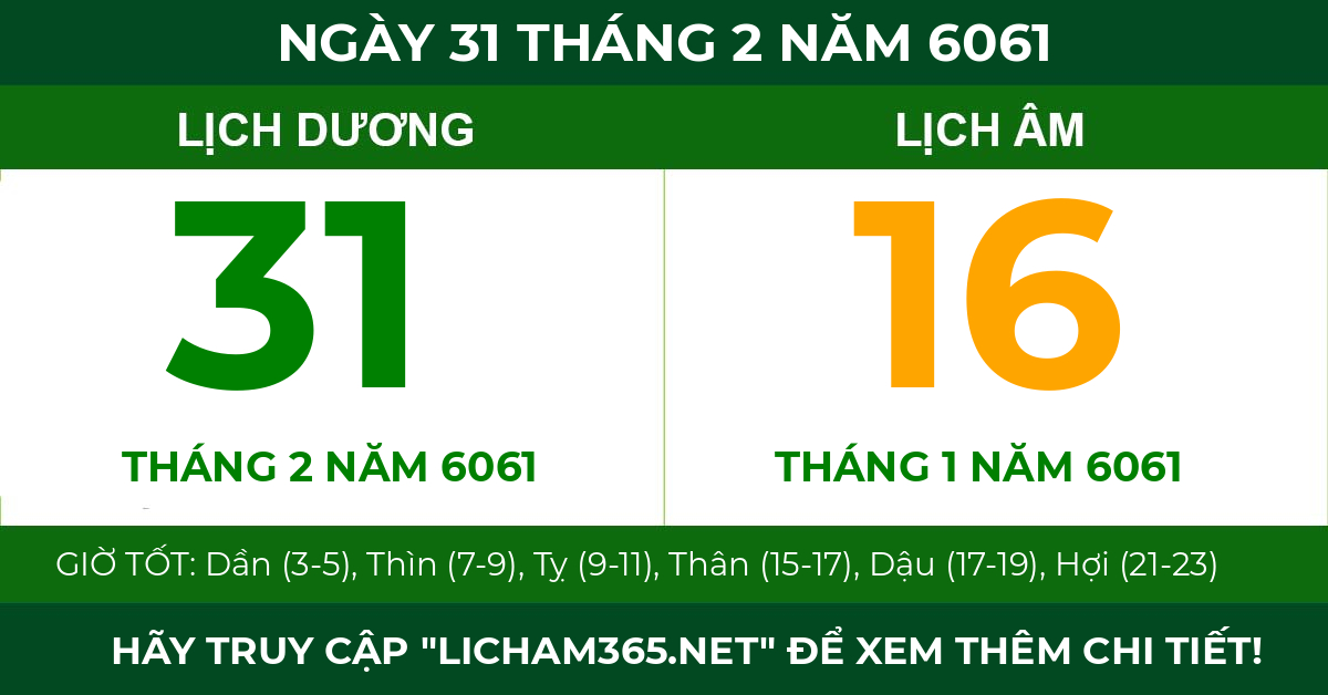 lịch âm ngày 31 tháng 2 năm 6061