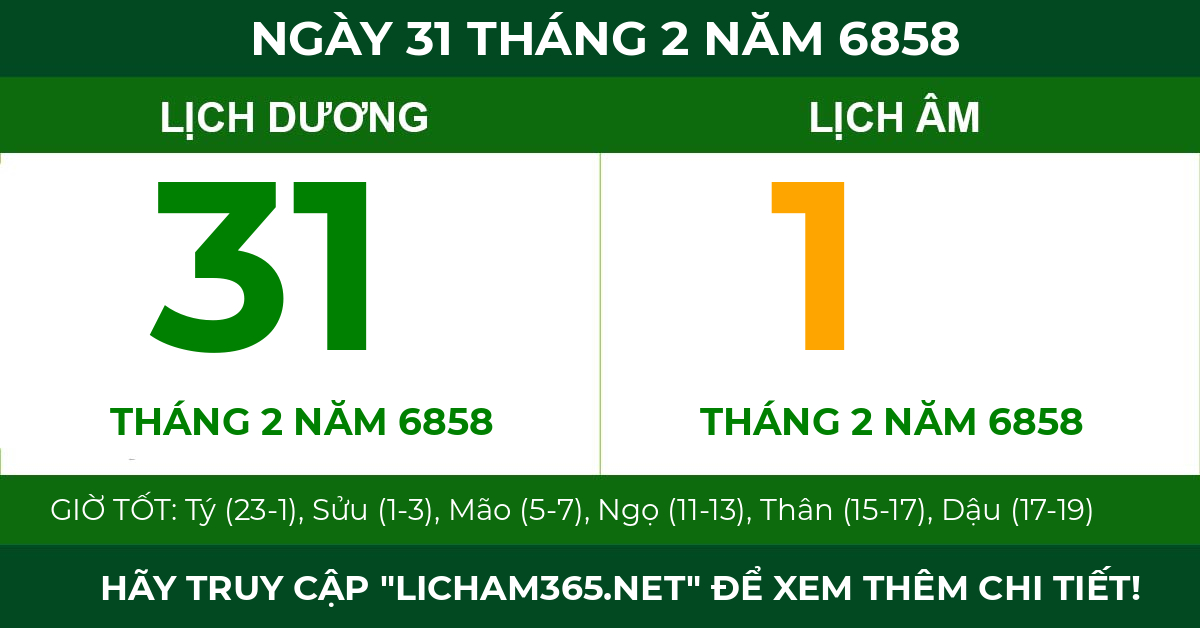 lịch âm ngày 31 tháng 2 năm 6858