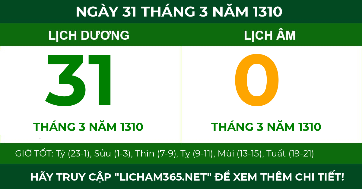 lịch âm ngày 31 tháng 3 năm 1310