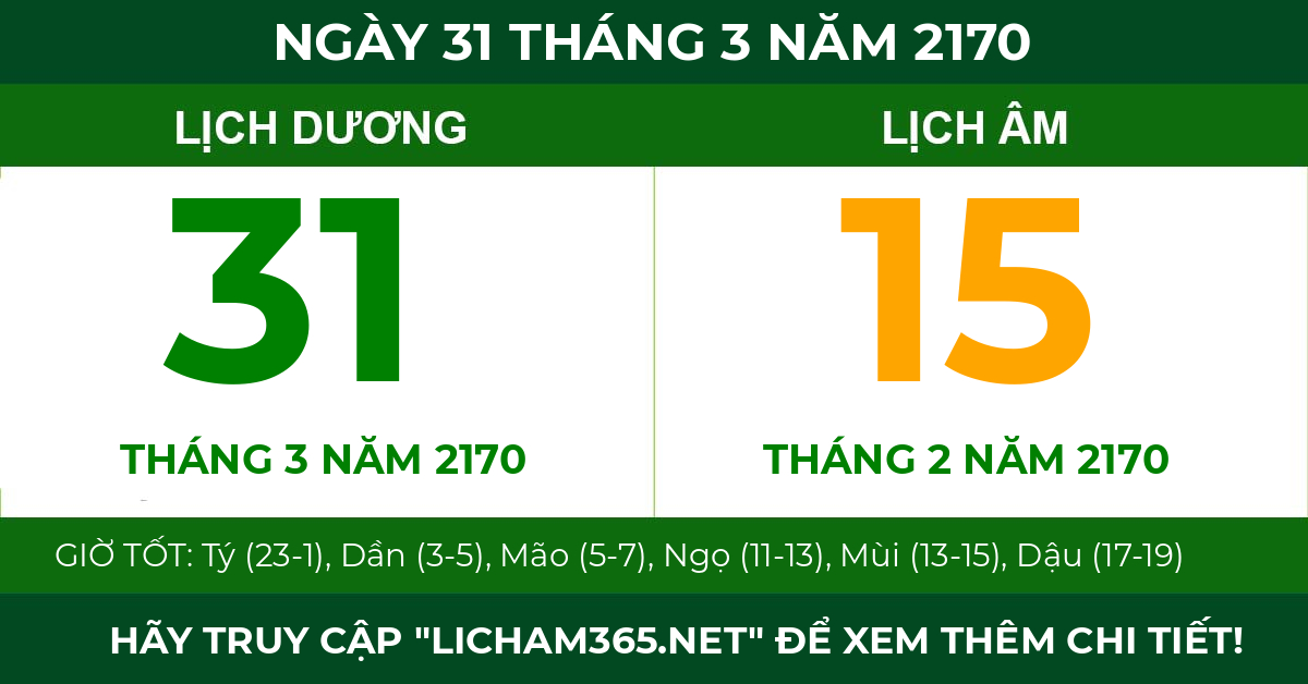 lịch âm ngày 31 tháng 3 năm 2170