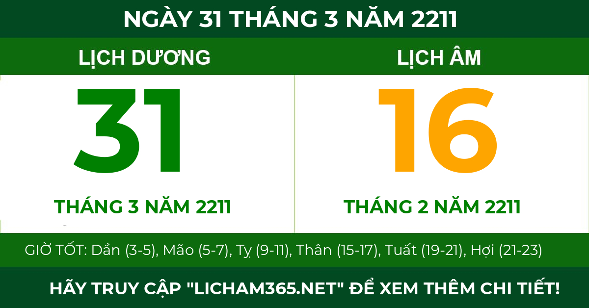 lịch âm ngày 31 tháng 3 năm 2211