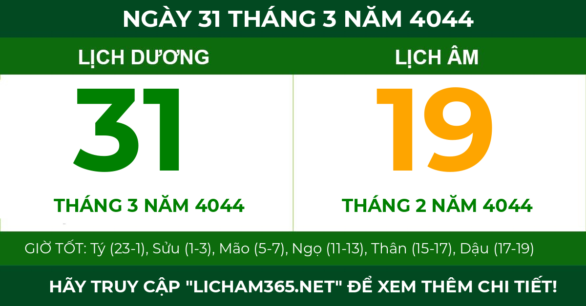 lịch âm ngày 31 tháng 3 năm 4044