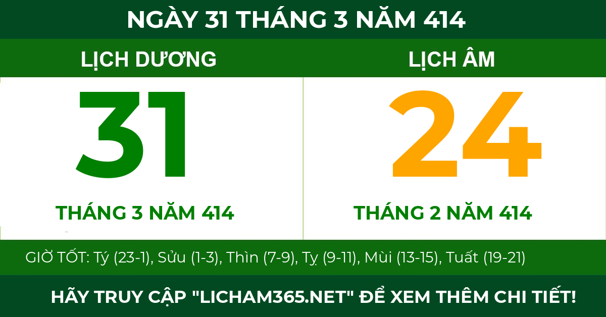 lịch âm ngày 31 tháng 3 năm 414