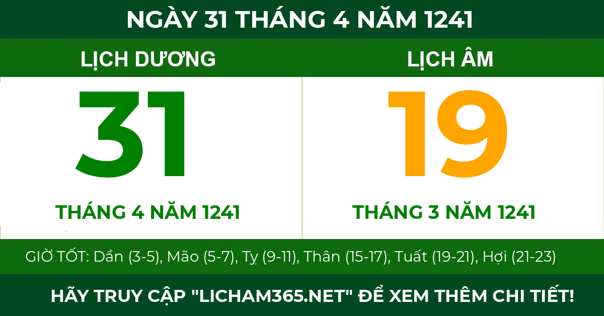 lịch âm ngày 31 tháng 4 năm 1241