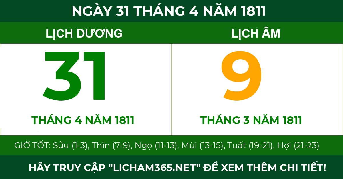 lịch âm ngày 31 tháng 4 năm 1811