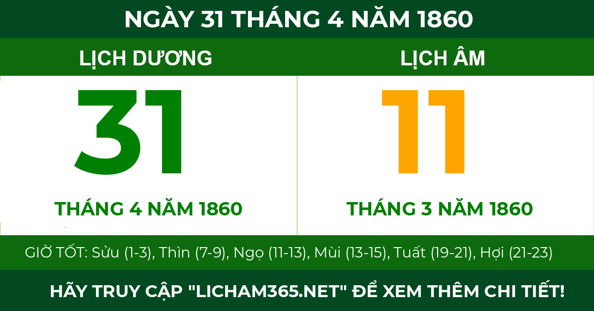 lịch âm ngày 31 tháng 4 năm 1860