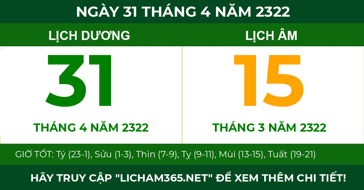 lịch âm ngày 31 tháng 4 năm 2322