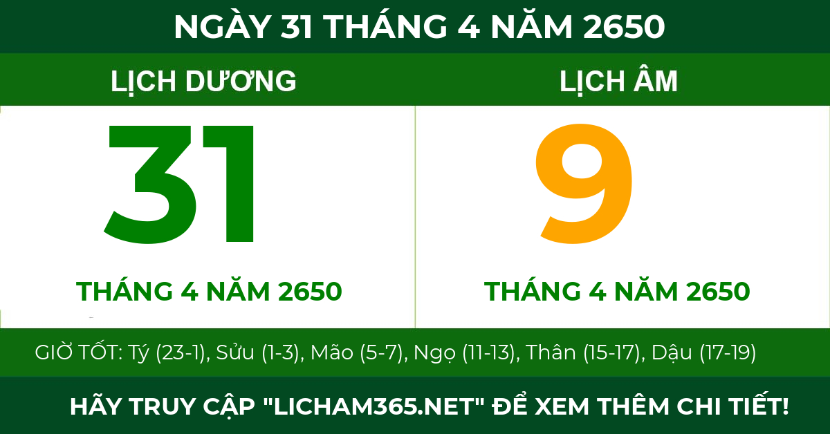 lịch âm ngày 31 tháng 4 năm 2650