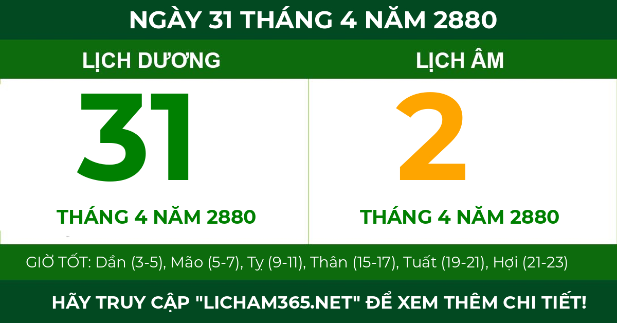 lịch âm ngày 31 tháng 4 năm 2880