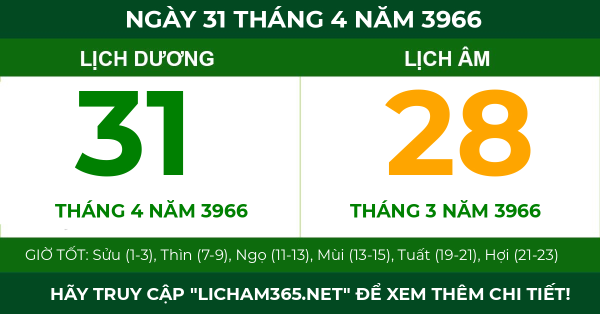 lịch âm ngày 31 tháng 4 năm 3966