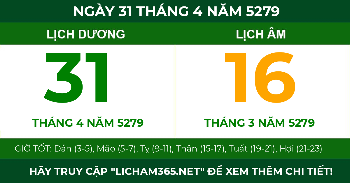 lịch âm ngày 31 tháng 4 năm 5279