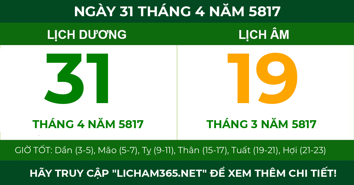 lịch âm ngày 31 tháng 4 năm 5817