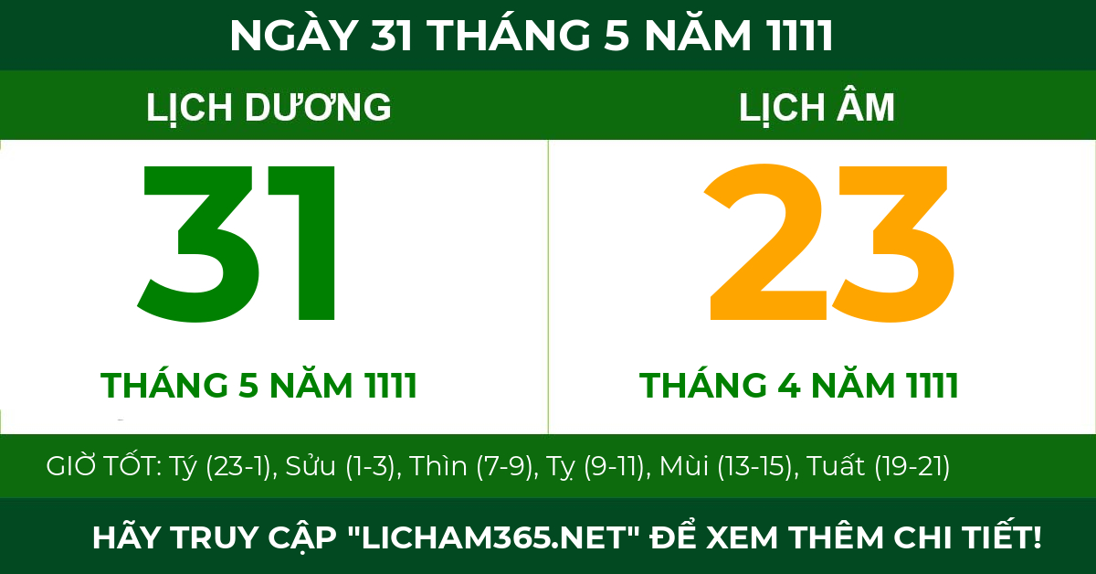 lịch âm ngày 31 tháng 5 năm 1111