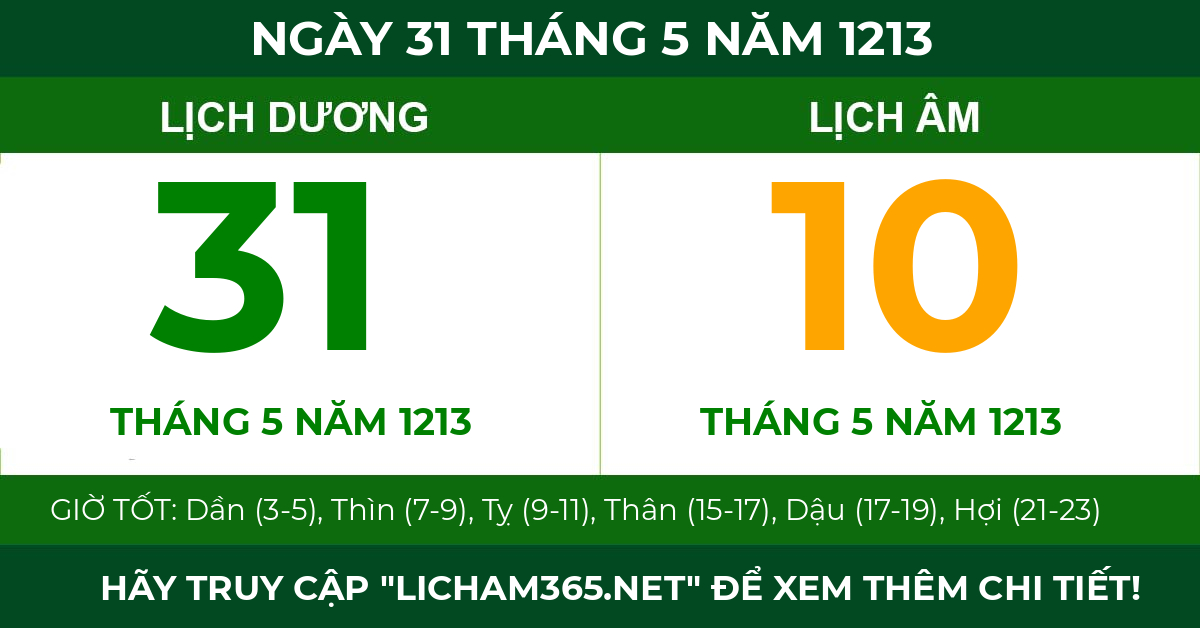 lịch âm ngày 31 tháng 5 năm 1213