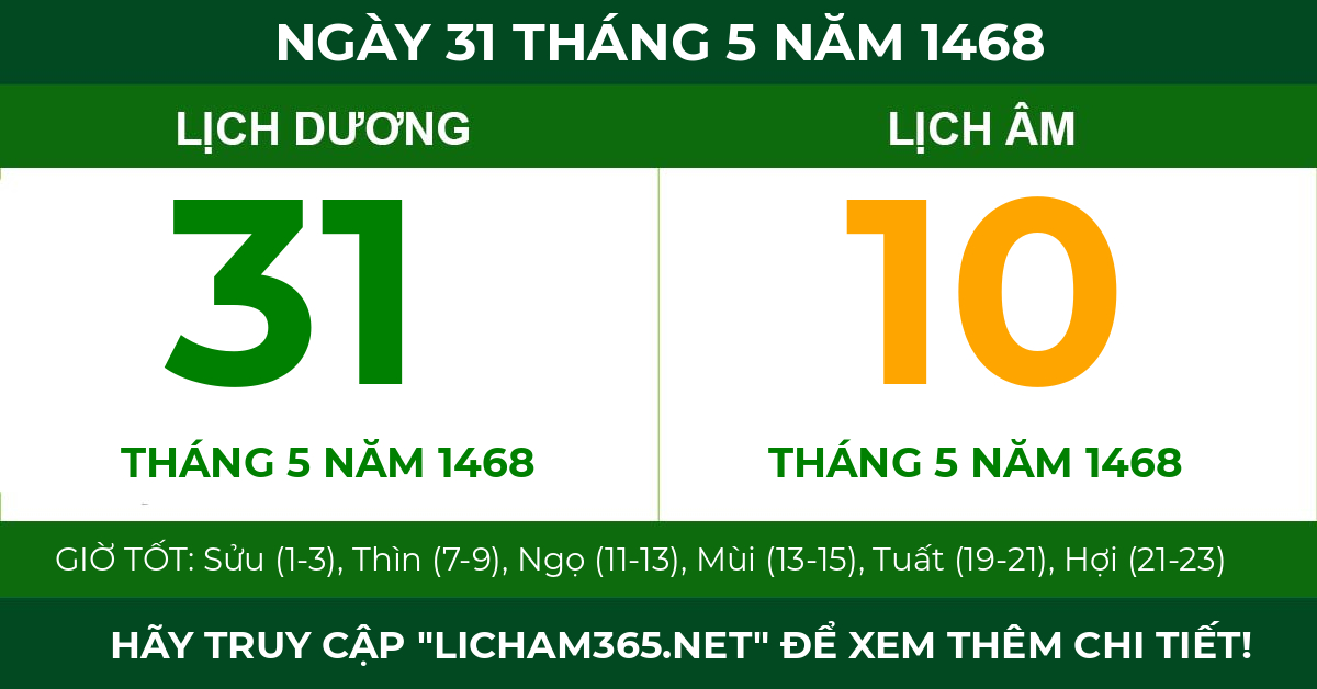 lịch âm ngày 31 tháng 5 năm 1468