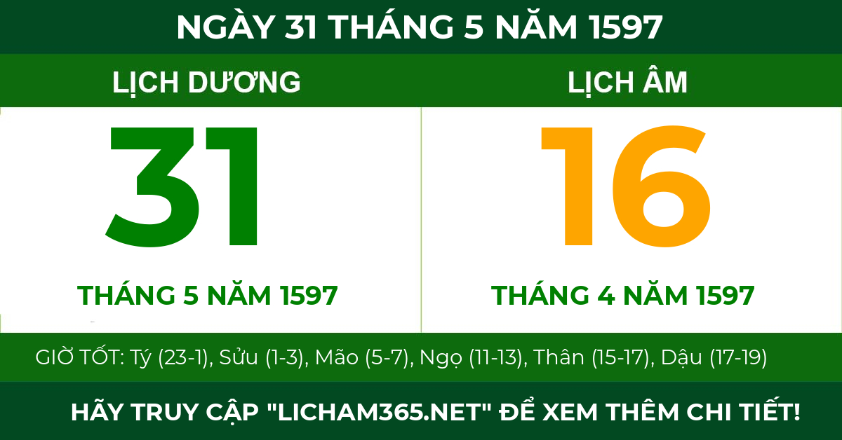 lịch âm ngày 31 tháng 5 năm 1597