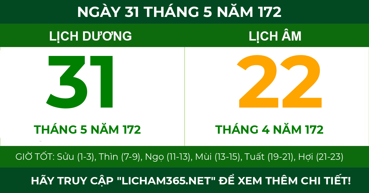 lịch âm ngày 31 tháng 5 năm 172