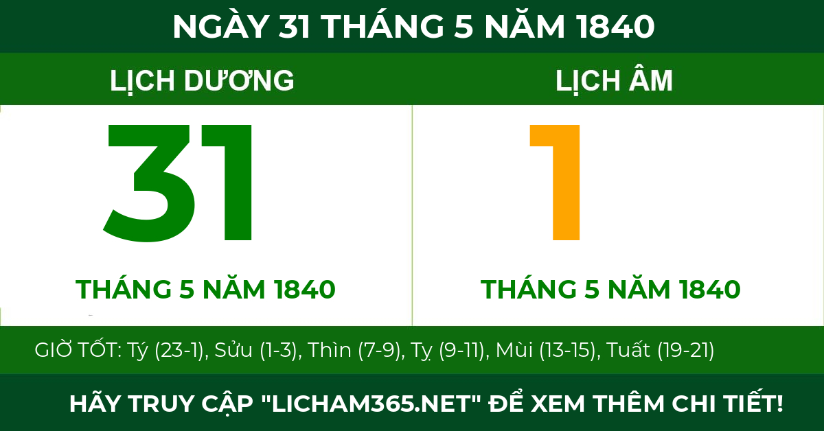 lịch âm ngày 31 tháng 5 năm 1840