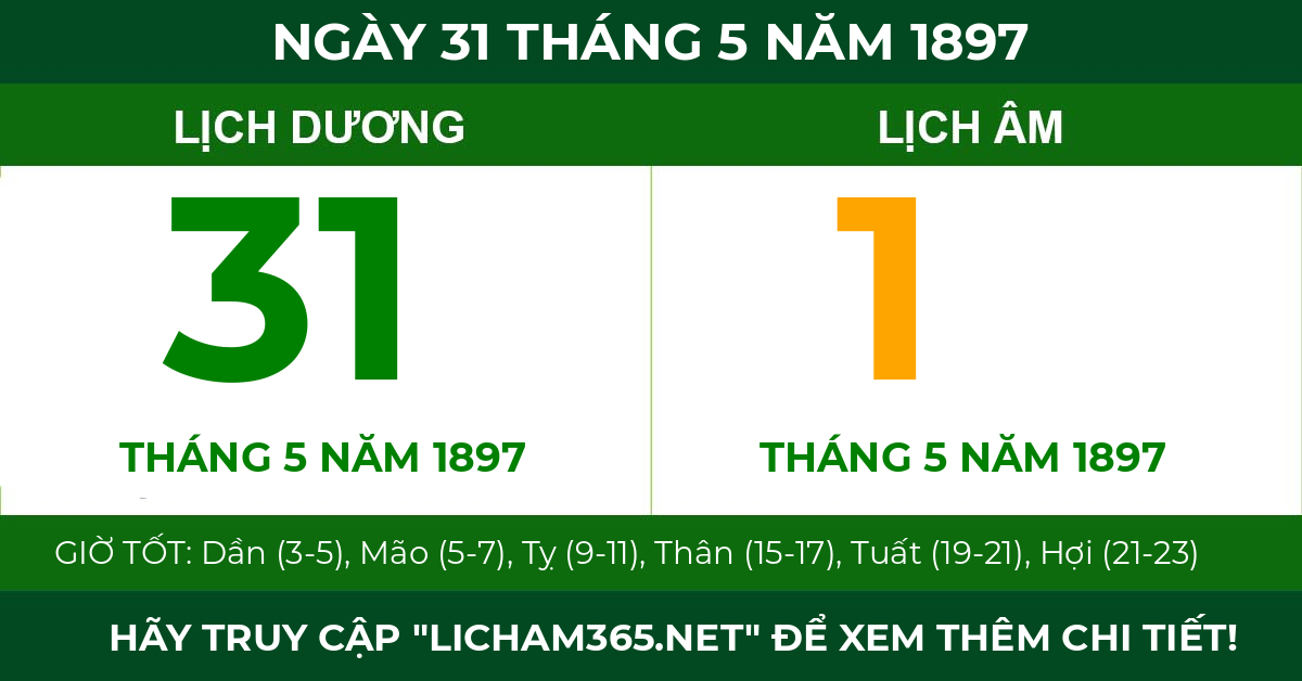lịch âm ngày 31 tháng 5 năm 1897