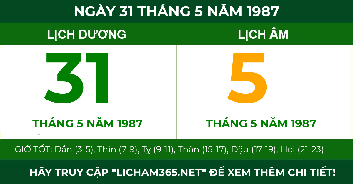 lịch âm ngày 31 tháng 5 năm 1987