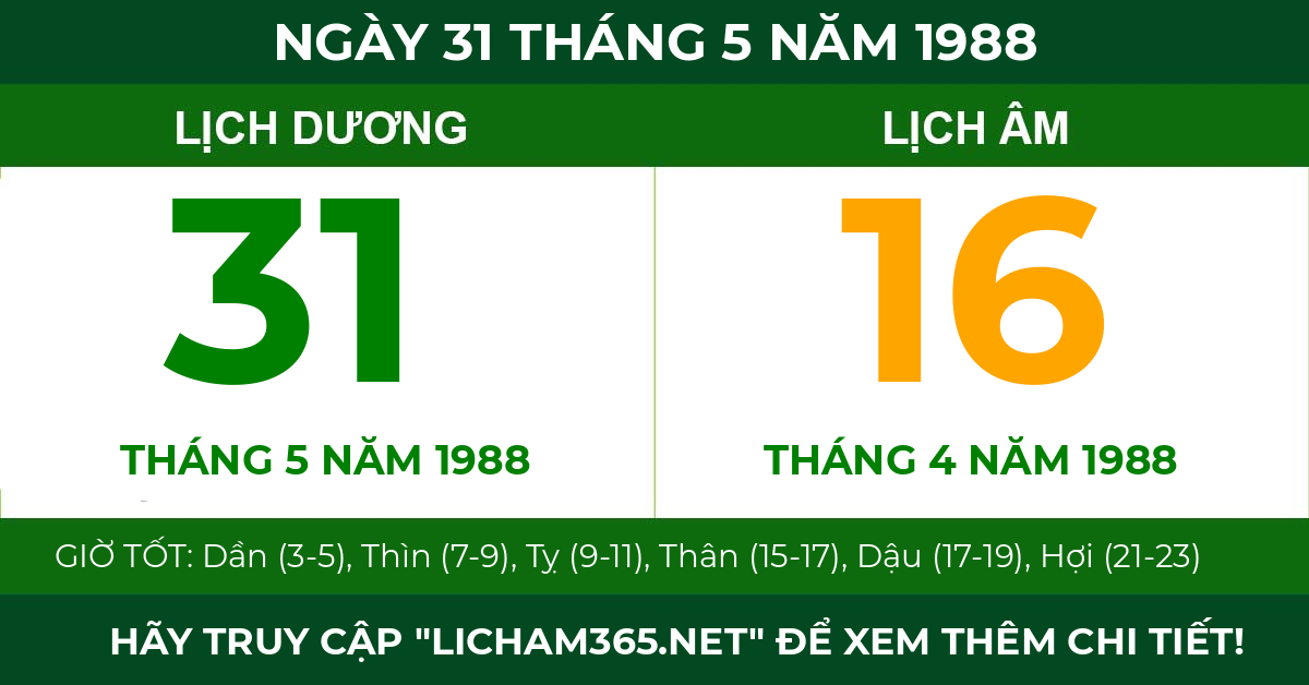 lịch âm ngày 31 tháng 5 năm 1988