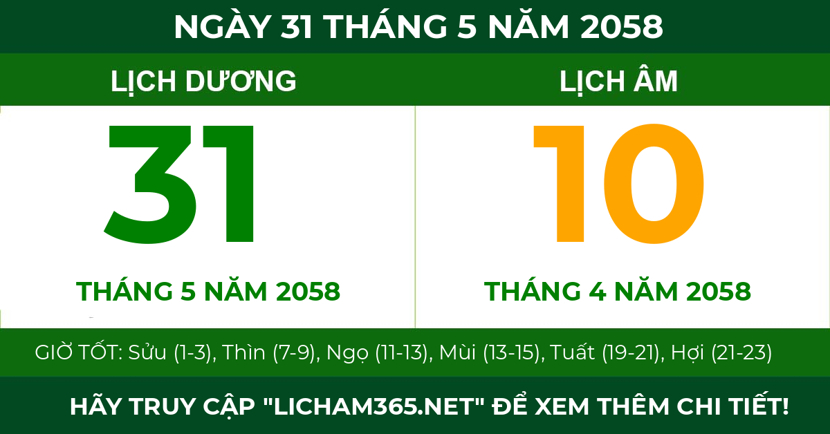 lịch âm ngày 31 tháng 5 năm 2058