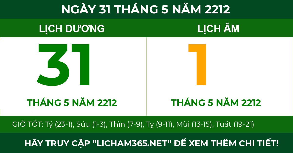 lịch âm ngày 31 tháng 5 năm 2212