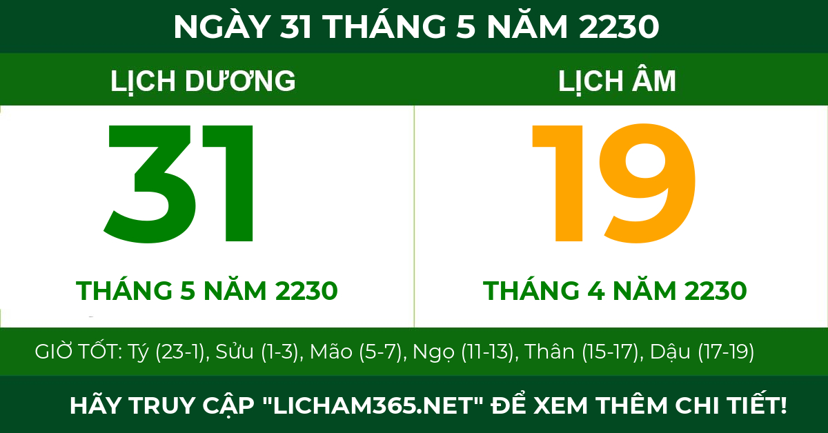 lịch âm ngày 31 tháng 5 năm 2230